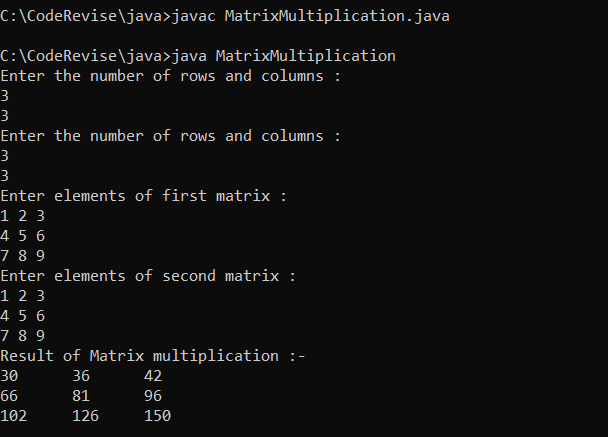 Matrix Multiplication in java Matrix Multiplication in java