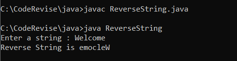 Reverse String in Java Program output