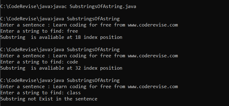 How To Find The Substring Of A String In Java Code Revise