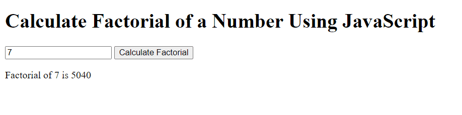 factorial of a number in javascript using function