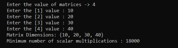 Matrix Chain Multiplication in C